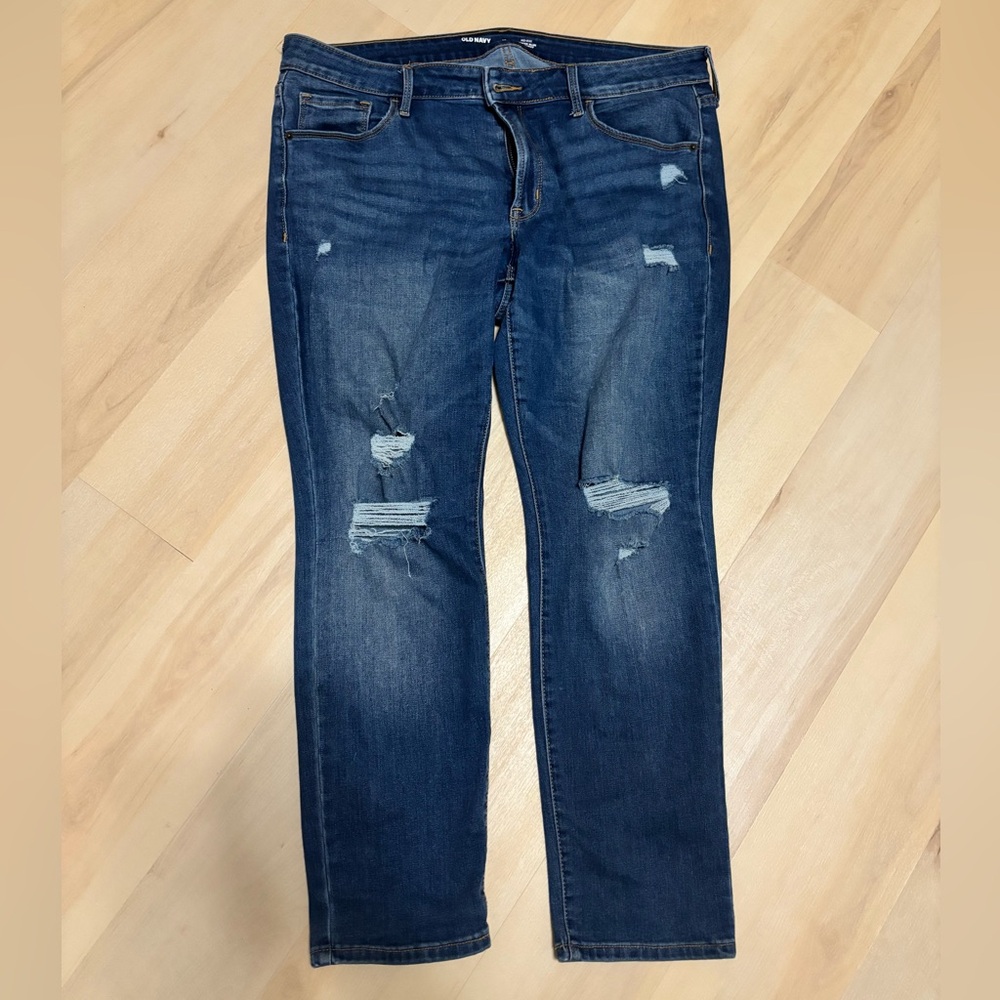 Old Navy Women's Dark Blue Power Slim Straight Leg Jeans Size 16s
